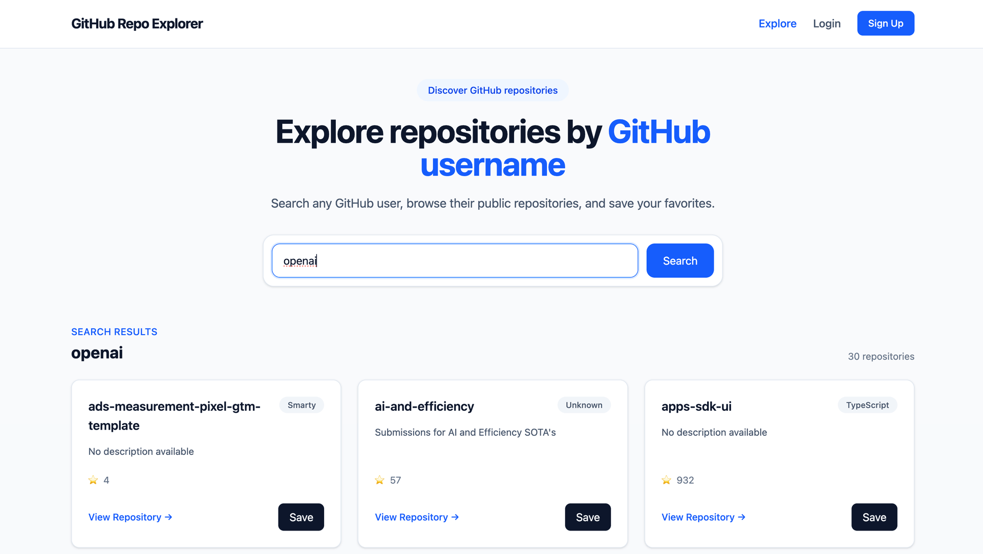 GitHub Repo Explorer project screenshot